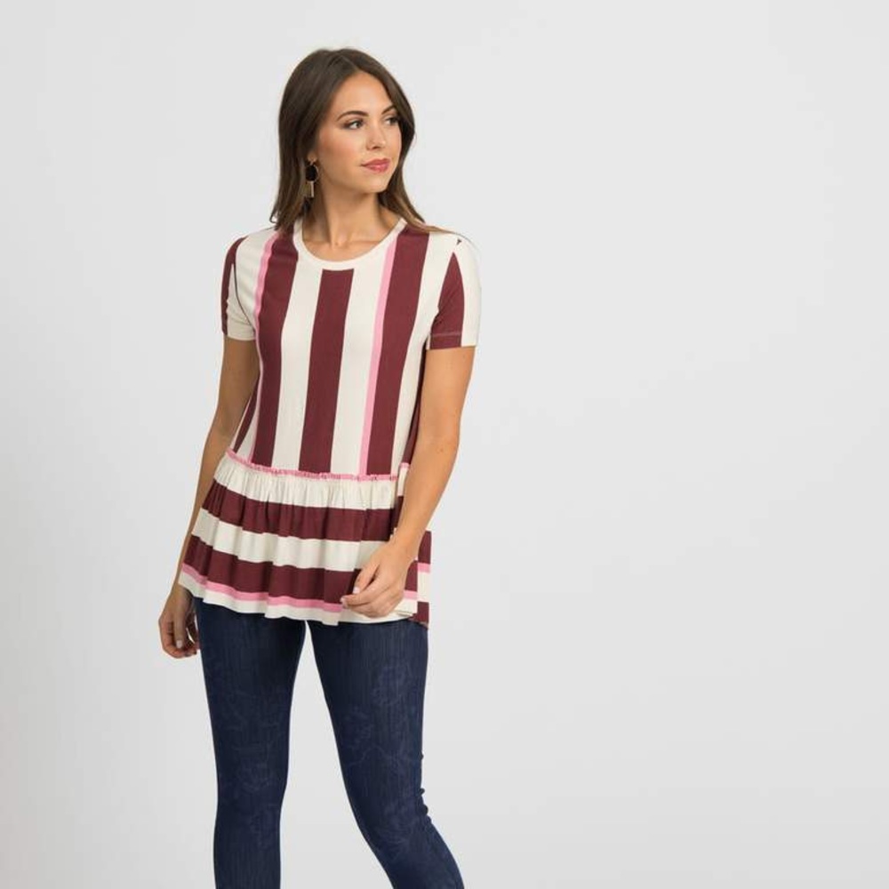 Agnes & Dora Relaxed Ruffle Tee Fall Stripe Sz L